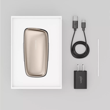 Príslušenstvo Ploom X - zlatý Ploom X Advanced Gold, usb kábel, čistiace tyčinky a sieťový adaptér