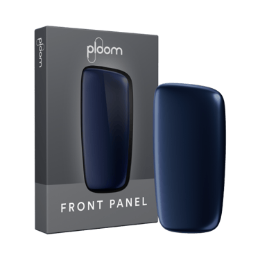 Ploom X Advanced predný kryt Navy Blue a jeho obal - pohľad z prednej strany
