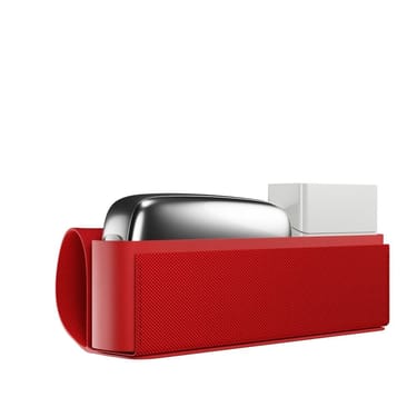 Ploom X Advanced - otvorené Special Edition Red textilné puzdro so zariadením a náplňami vo vnútri - pohľad zboku