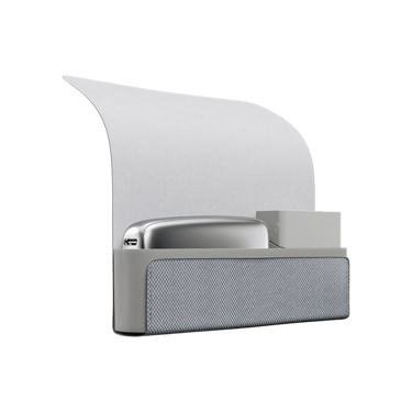 Ploom X Advanced - otvorené sivé textilné puzdro na zariadenie a náplne - pohľad zboku - biele pozadie