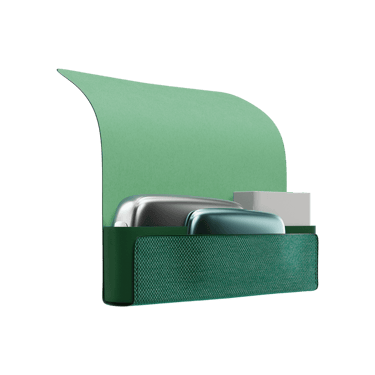Ploom X Advanced - otvorené zelené textilné puzdro so zariadením, náhradným krytom a náplňami vo vnútri - pohľad zboku