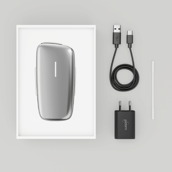 Príslušenstvo Ploom X - strieborný Ploom X Advanced Silver, usb kábel, čistiace tyčinky a sieťový adaptér