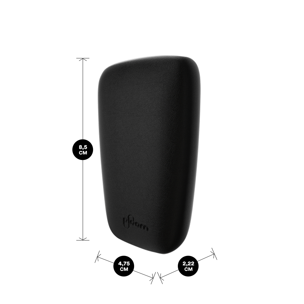 Čierný textilný zadný panel Ploom X Black s jeho rozmermi - pohľad z prednej strany