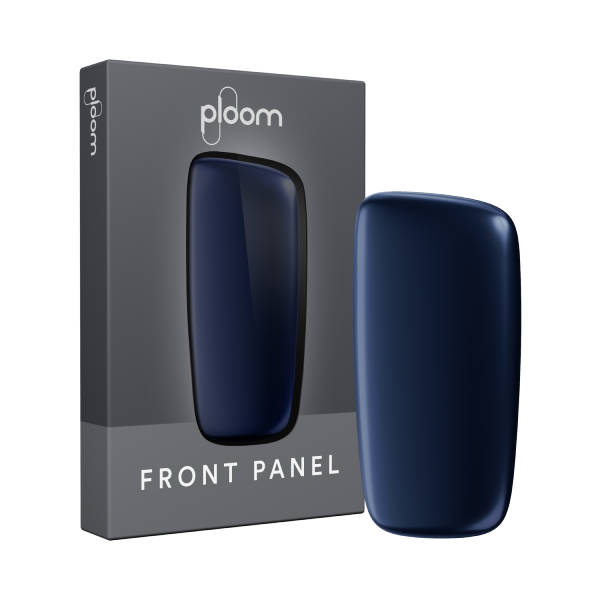 Ploom X Advanced predný kryt Navy Blue a jeho obal - pohľad z prednej strany