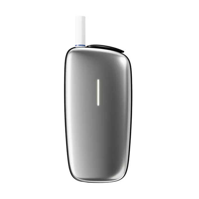 Strieborné zariadenie Ploom X Advanced s vloženou tabakovou náplňou