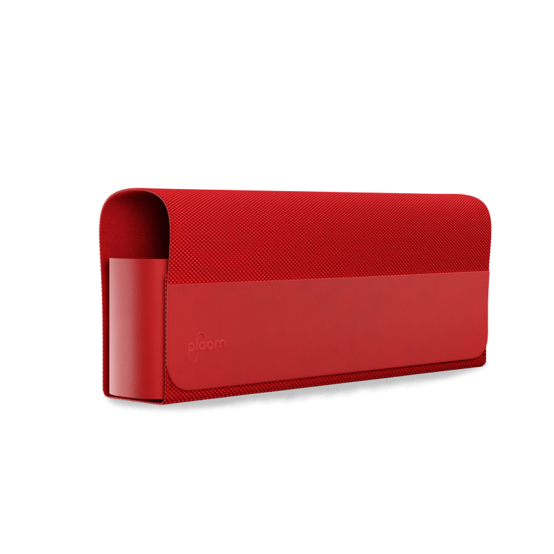 Ploom X - otvorené Special Edition Red červené textilné puzdro na prenášanie zariadenia a náplní - pohľad zboku