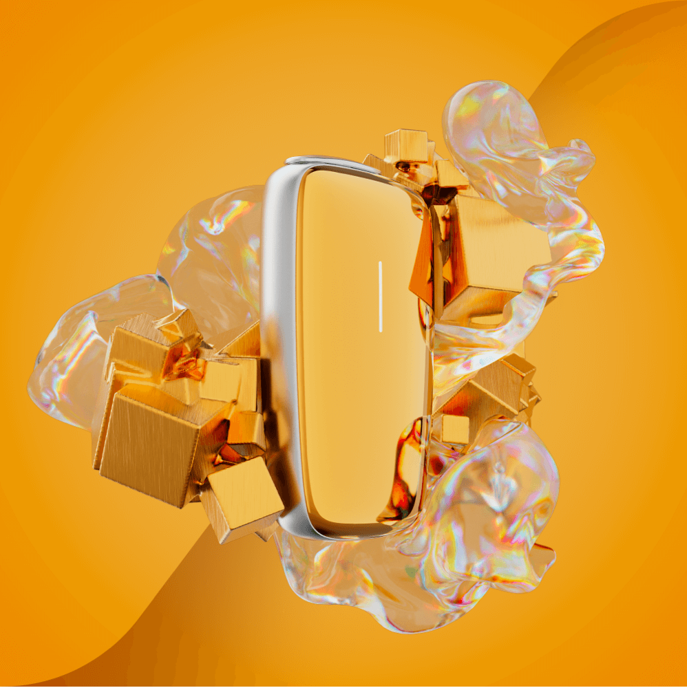 Ploom X Advanced Mango Sorbet predný kryt - umelecký záber na oranžovom pozadí