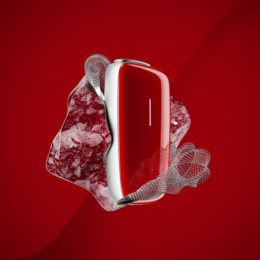 Ploom X Advanced Lava Red predný kryt - umelecký záber na červenom pozadí