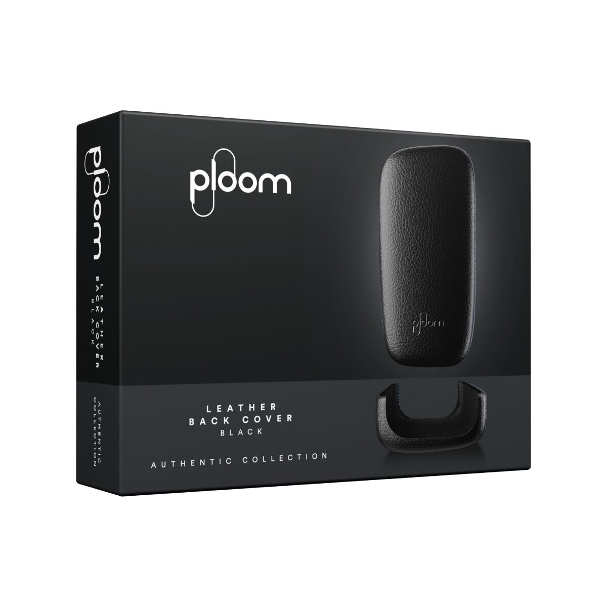 Ploom X čierný kožený zadný panel Black a jeho obal - pohľad z prednej strany